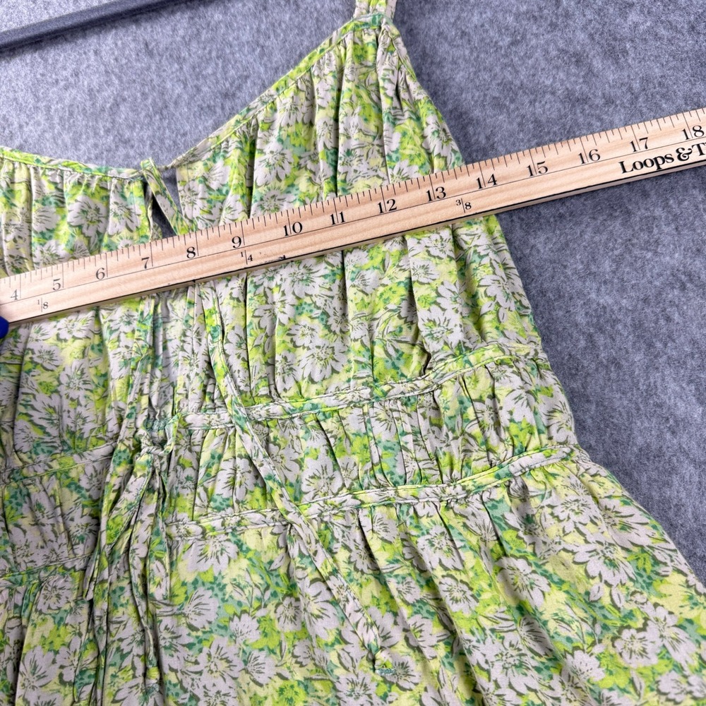 American Eagle Green Floral Mini Dress XL Tie Front Smocked Ruffle Fairycore - Picture 5 of 13